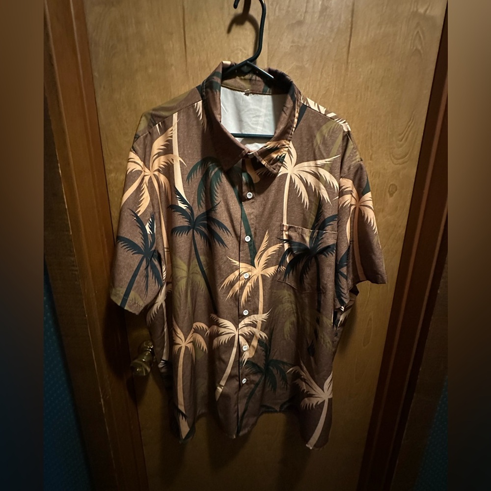 Tropical Palm Print Brown Shirt